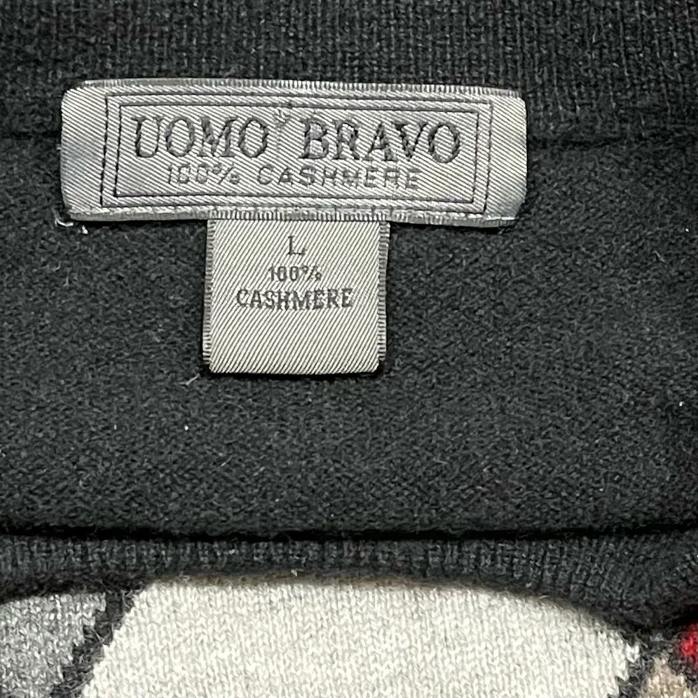 Men’s Uomo Bravo Cashmere Sweater Black Argyle Crew Neck Long Sleeve Pullover - Picture 9 of 11